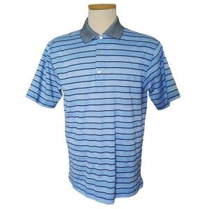 Peter Millar Mens Polo Shirt Size Medium Blue Striped Short Sleeve Cotton